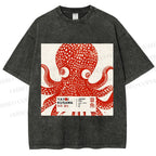 Unisex Yayoi Kusama Octopus Printed Washed Tee