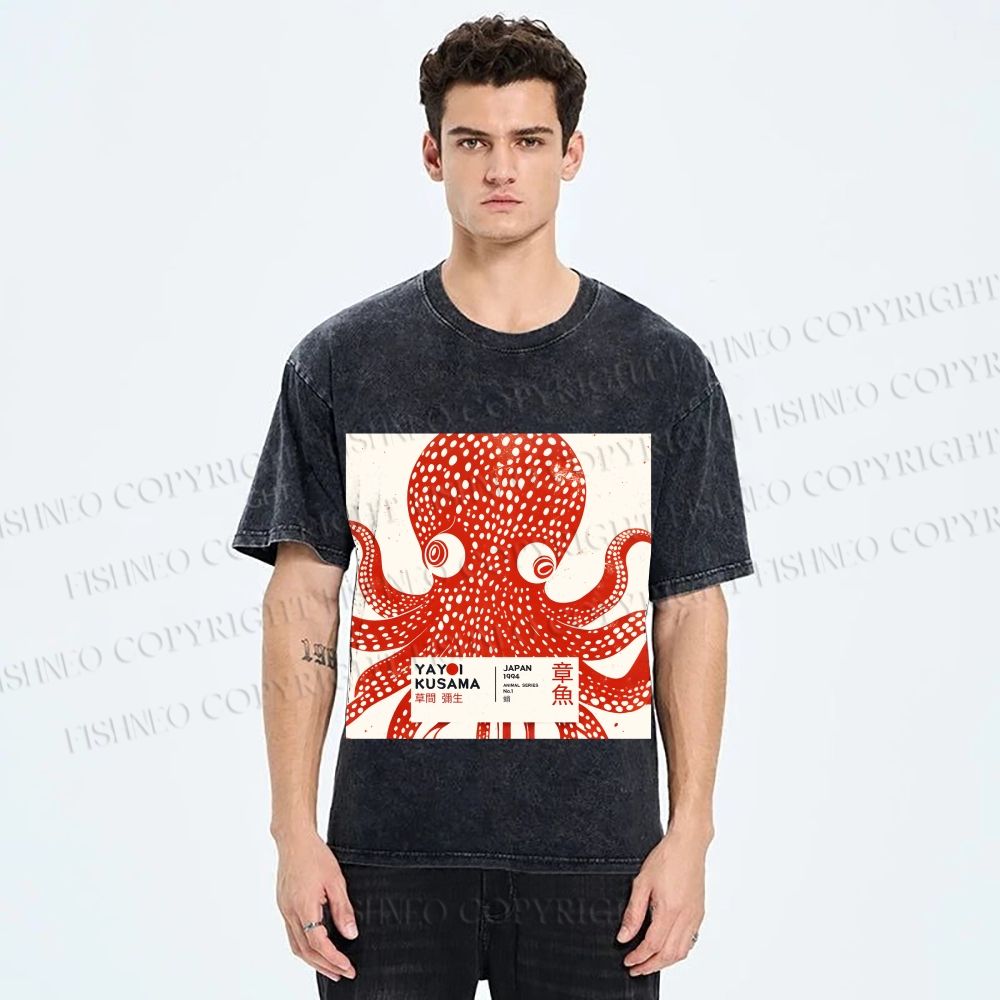 Unisex Yayoi Kusama Octopus Printed Washed Tee