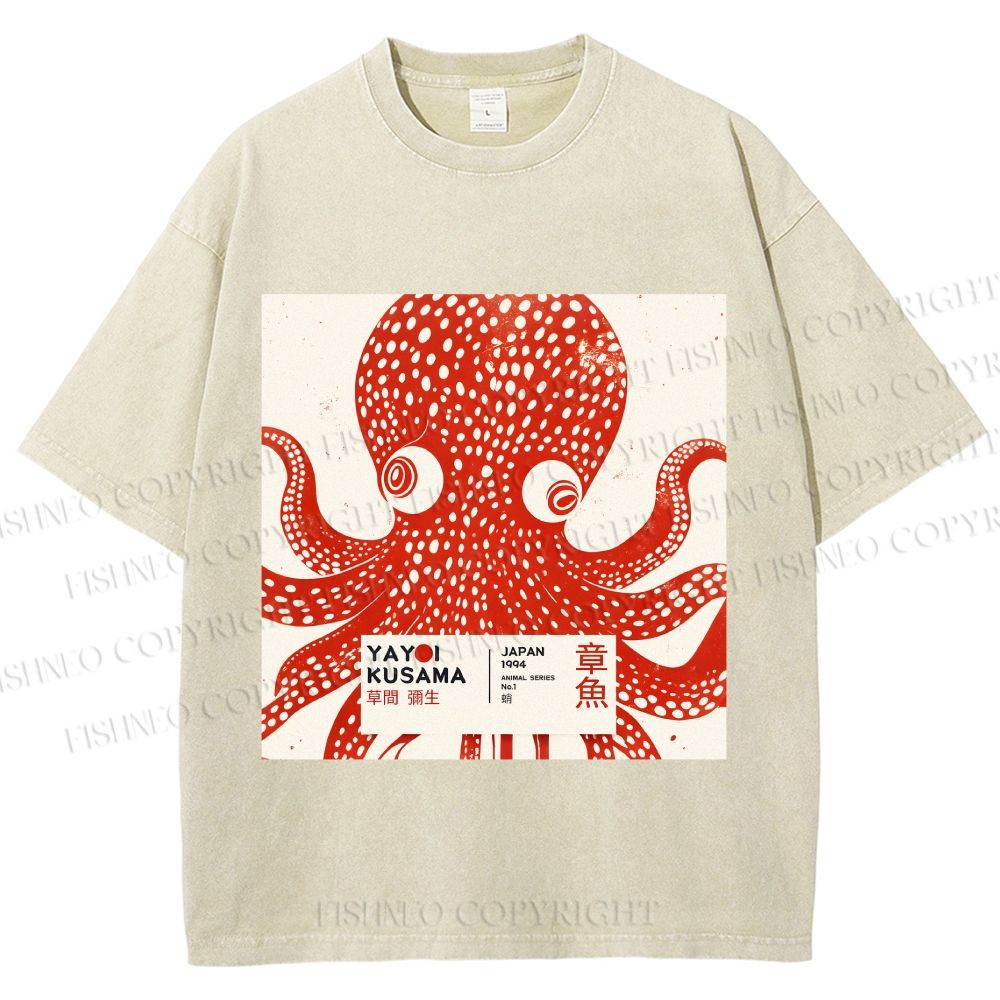 Unisex Yayoi Kusama Octopus Printed Washed Tee