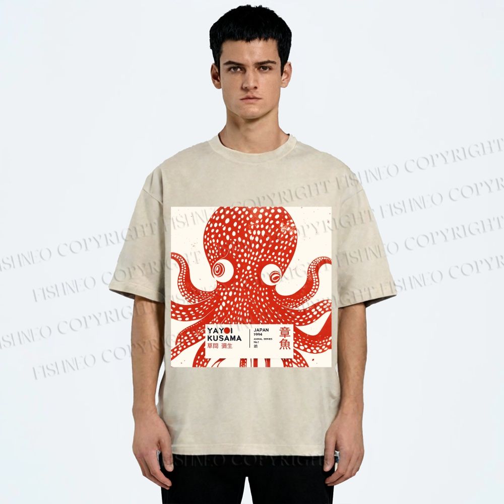 Unisex Yayoi Kusama Octopus Printed Washed Tee
