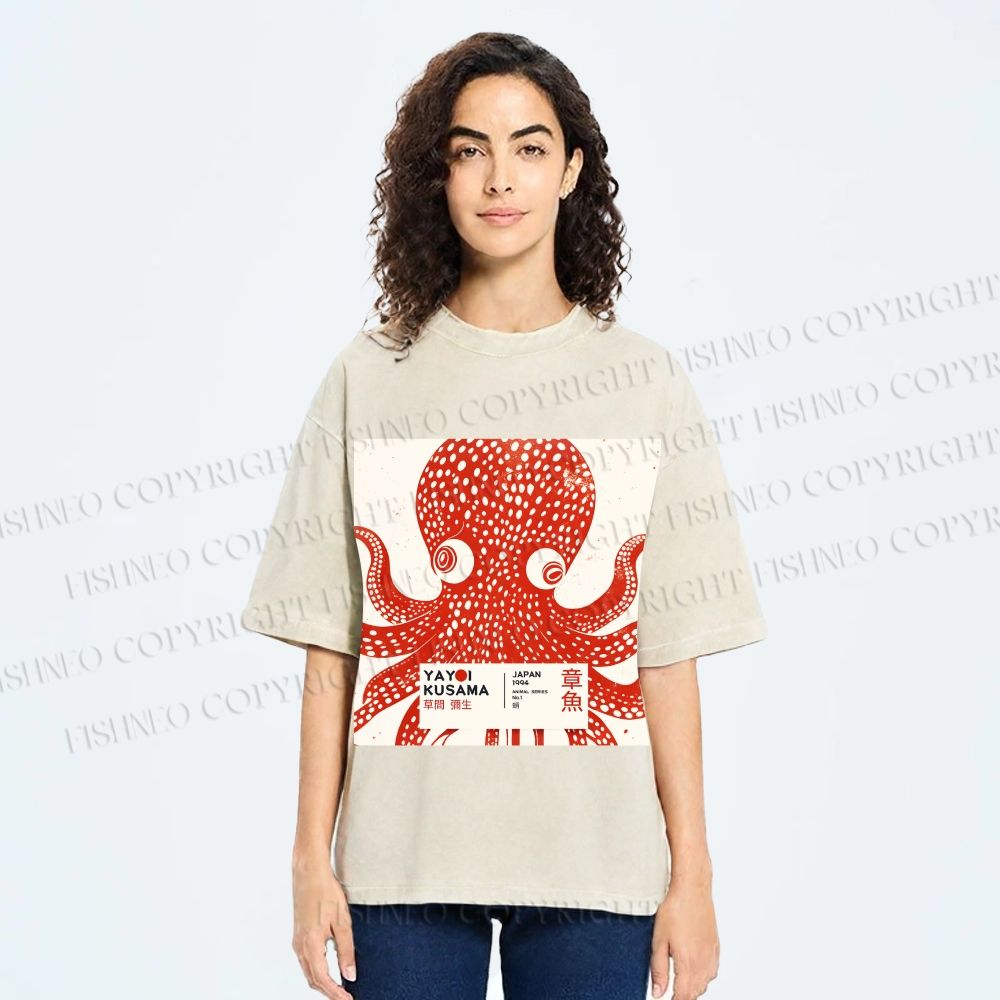 Unisex Yayoi Kusama Octopus Printed Washed Tee