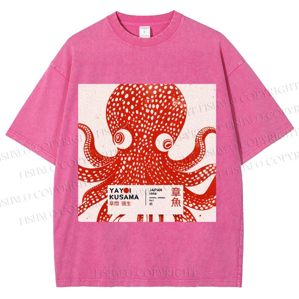 Unisex Yayoi Kusama Octopus Printed Washed Tee