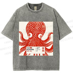Unisex Yayoi Kusama Octopus Printed Washed Tee