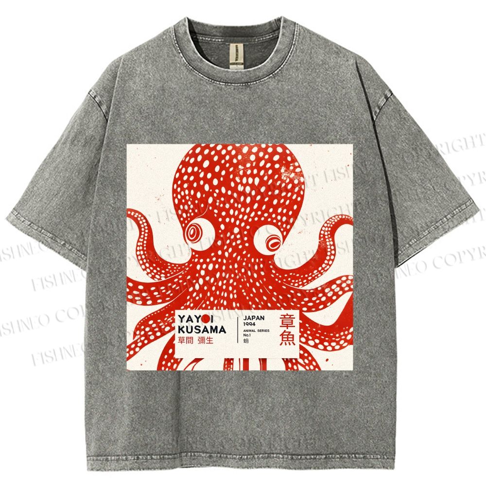 Unisex Yayoi Kusama Octopus Printed Washed Tee