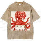 Unisex Yayoi Kusama Octopus Printed Washed Tee