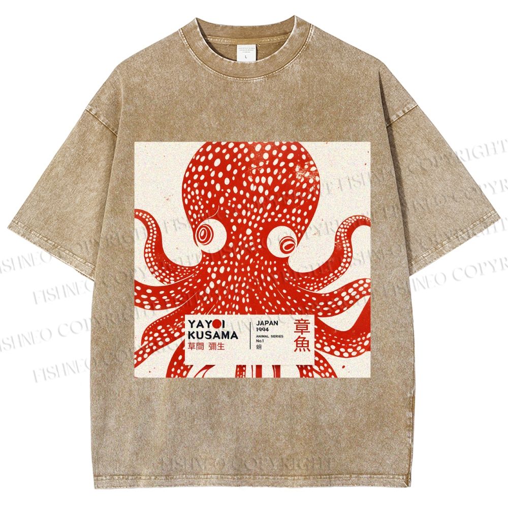 Unisex Yayoi Kusama Octopus Printed Washed Tee