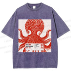 Unisex Yayoi Kusama Octopus Printed Washed Tee