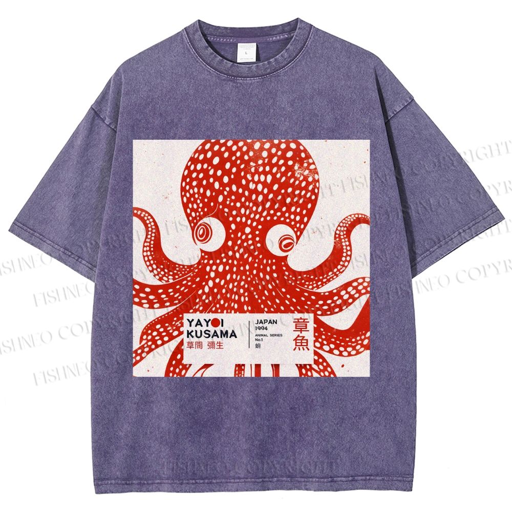 Unisex Yayoi Kusama Octopus Printed Washed Tee
