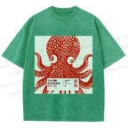 Unisex Yayoi Kusama Octopus Printed Washed Tee