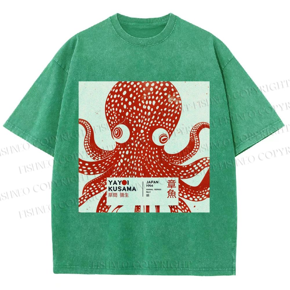 Unisex Yayoi Kusama Octopus Printed Washed Tee