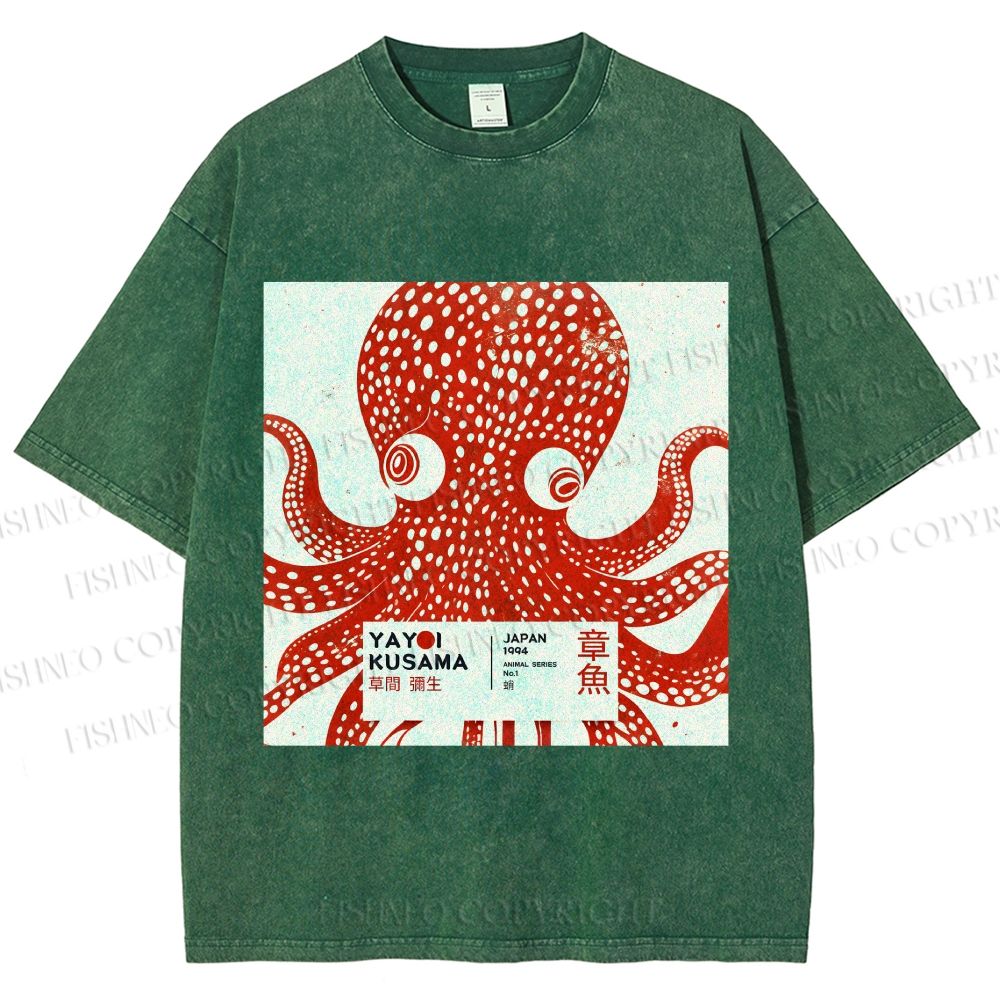 Unisex Yayoi Kusama Octopus Printed Washed Tee