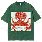 Unisex Yayoi Kusama Octopus Printed Washed Tee