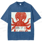 Unisex Yayoi Kusama Octopus Printed Washed Tee