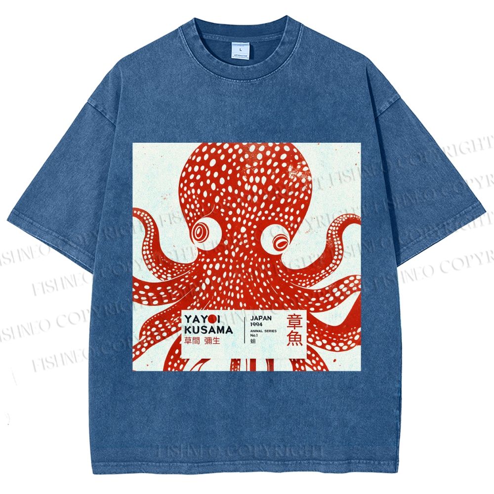 Unisex Yayoi Kusama Octopus Printed Washed Tee
