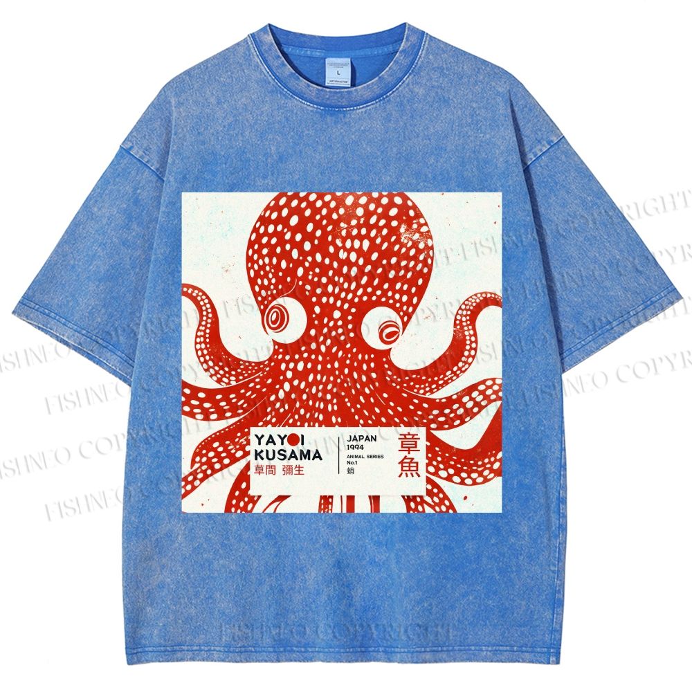 Unisex Yayoi Kusama Octopus Printed Washed Tee