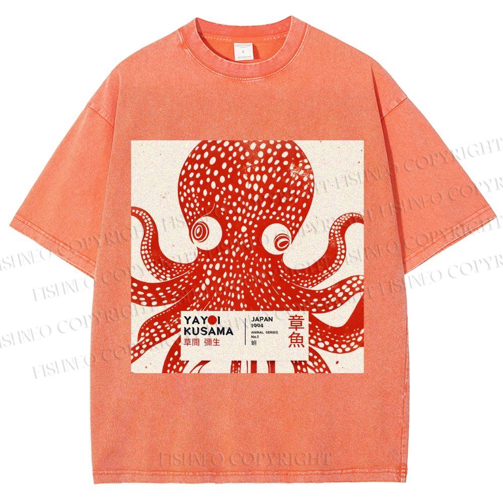 Unisex Yayoi Kusama Octopus Printed Washed Tee