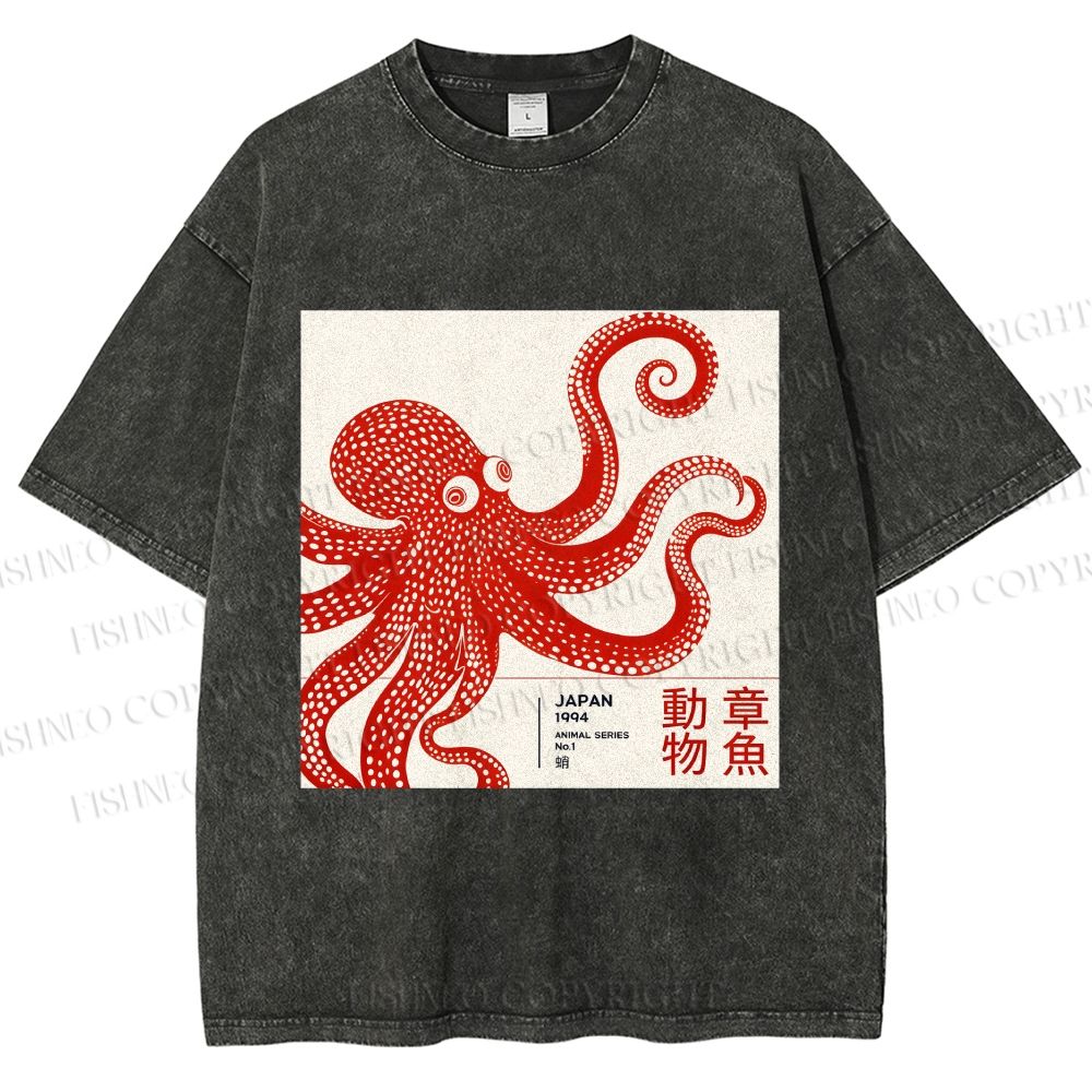 Unisex Yayoi Kusama Octopus Printed Washed Tee