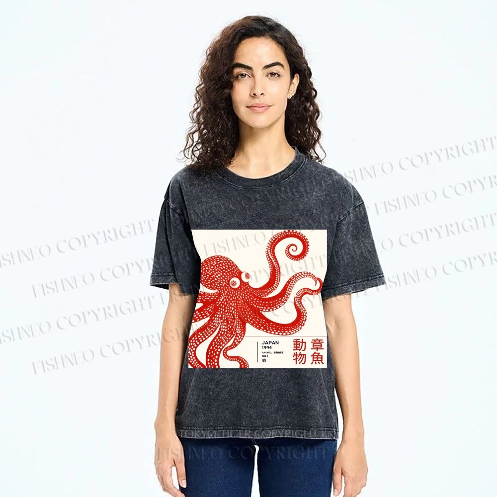 Unisex Yayoi Kusama Octopus Printed Washed Tee