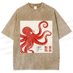 Unisex Yayoi Kusama Octopus Printed Washed Tee