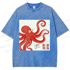 Unisex Yayoi Kusama Octopus Printed Washed Tee