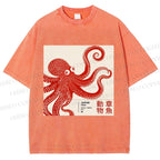 Unisex Yayoi Kusama Octopus Printed Washed Tee