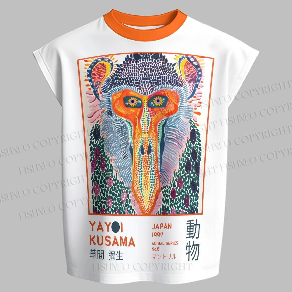 Men's Yayoi Kusama Multicolor Monkey Sleeveless Tank Top & Elasticated Trousers pants Two-Piece Streetwear Set