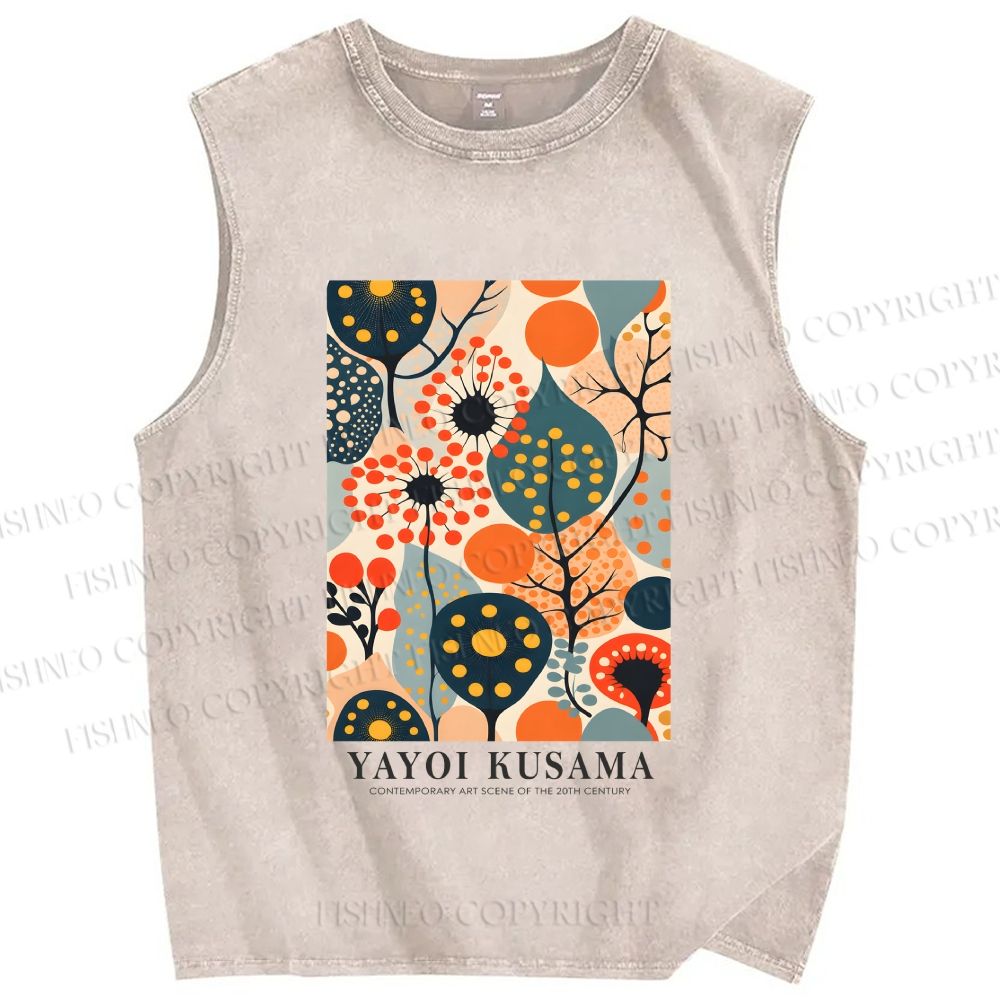 Unisex Yayoi Kusama Plants Printed Washed Tank Top