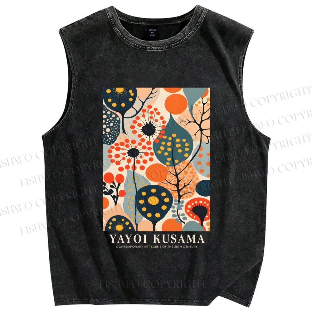 Unisex Yayoi Kusama Plants Printed Washed Tank Top