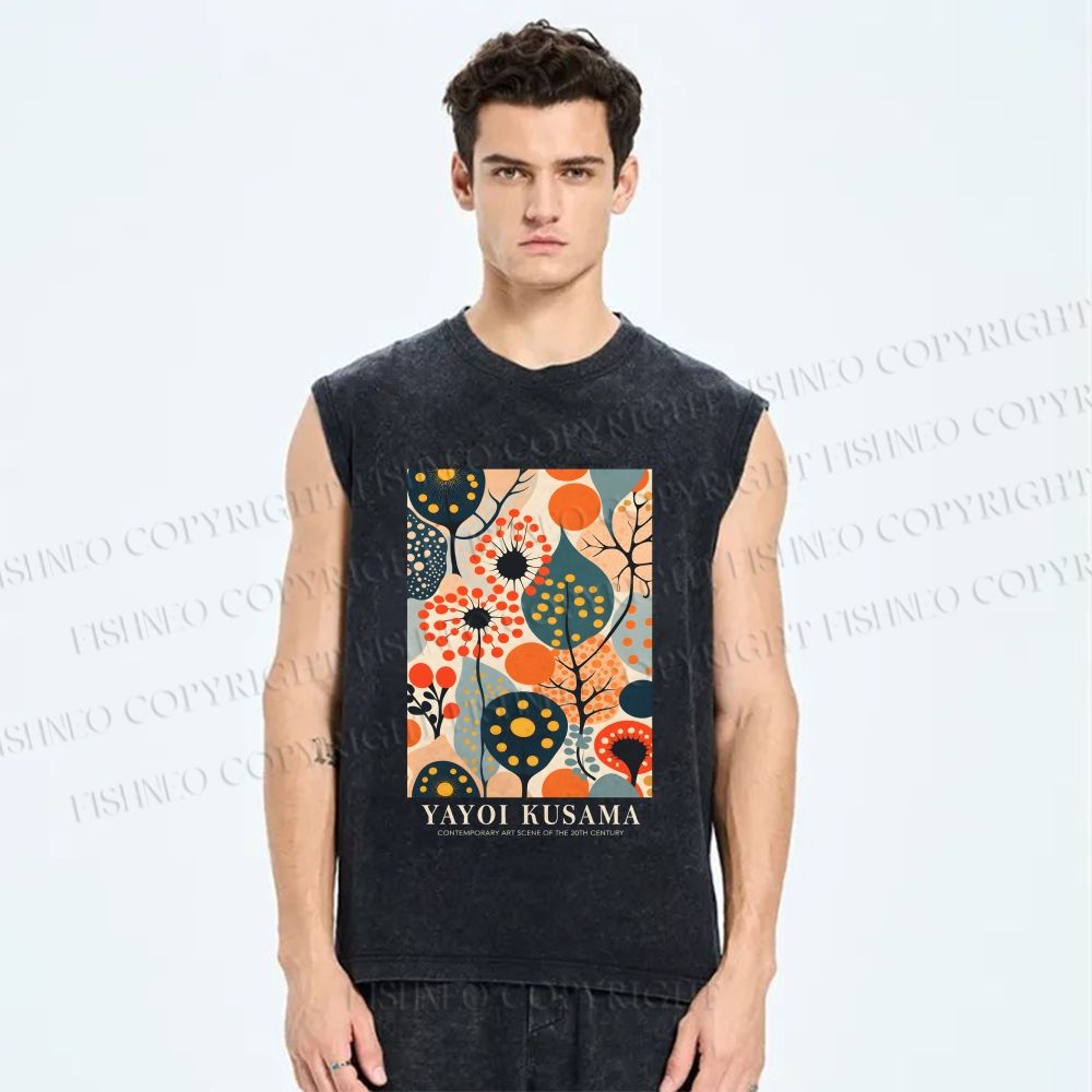Unisex Yayoi Kusama Plants Printed Washed Tank Top