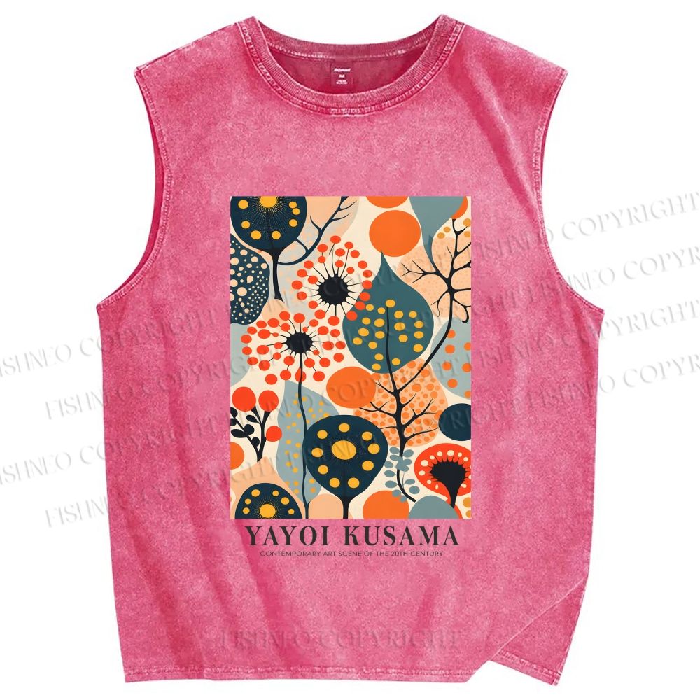 Unisex Yayoi Kusama Plants Printed Washed Tank Top