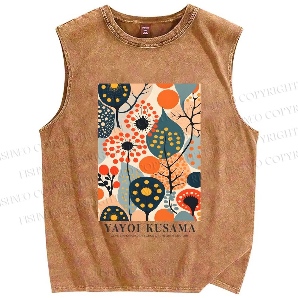 Unisex Yayoi Kusama Plants Printed Washed Tank Top