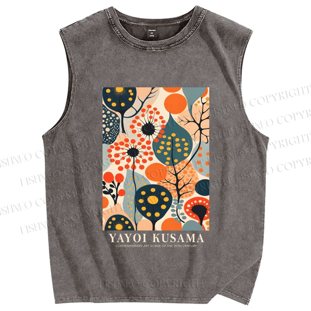 Unisex Yayoi Kusama Plants Printed Washed Tank Top