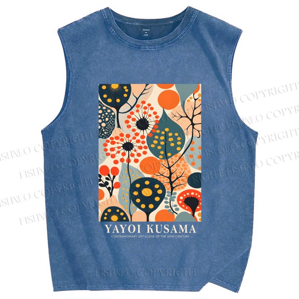 Unisex Yayoi Kusama Plants Printed Washed Tank Top