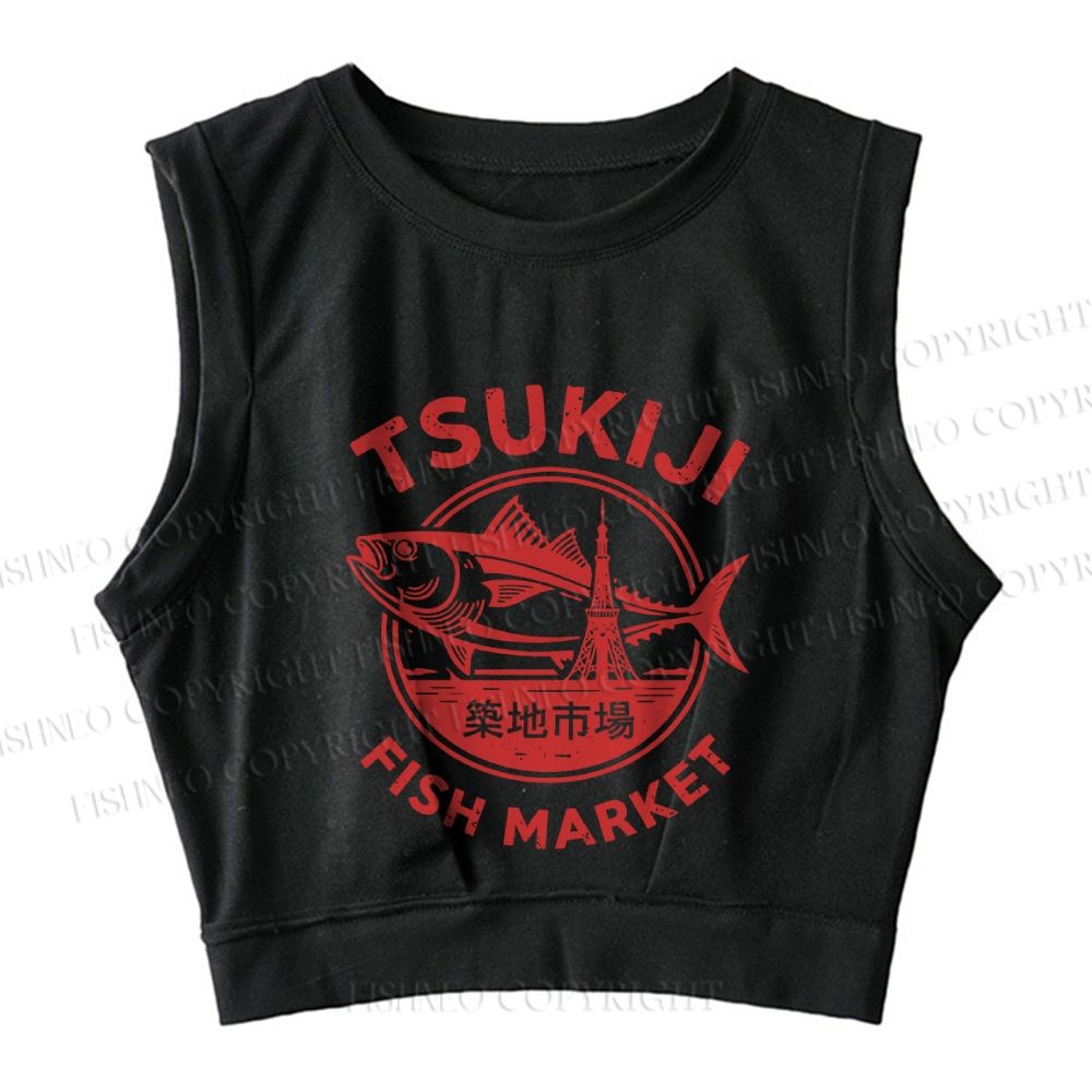 Tsukiji Fish Market Sleeveless Crop Tops