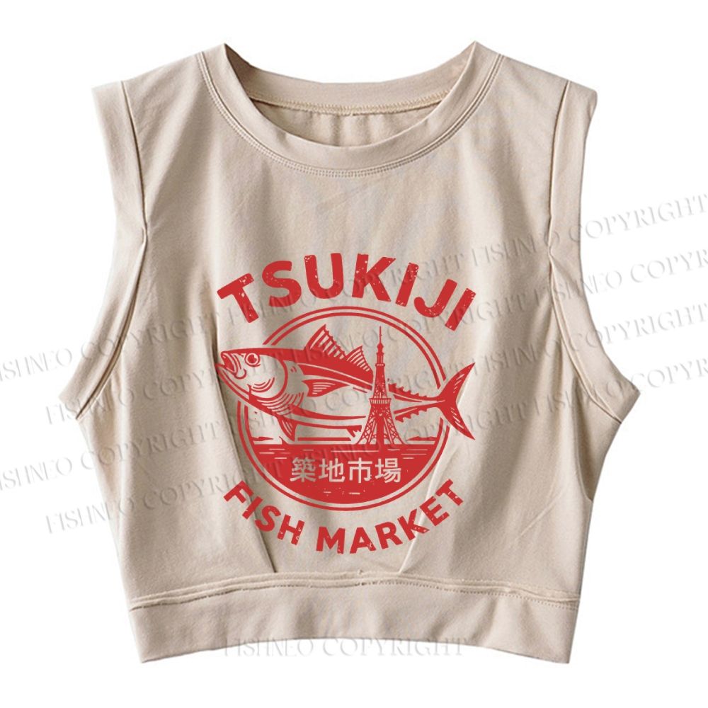 Tsukiji Fish Market Sleeveless Crop Tops