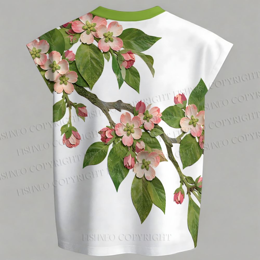 Men's Paper Cutting Art Bird in Flowers Sleeveless Tank Top & Elasticated Trousers pants Two-Piece Streetwear Set