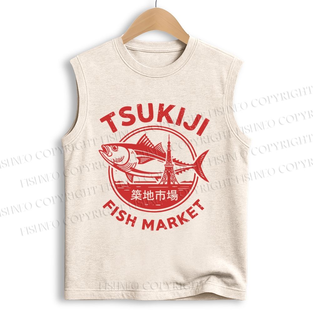 Unisex Tsukiji Fish Market Printed Cotton Tank Top
