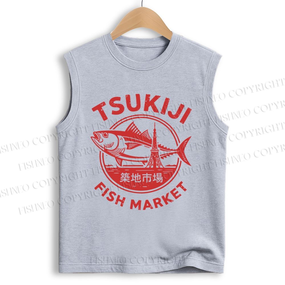Unisex Tsukiji Fish Market Printed Cotton Tank Top