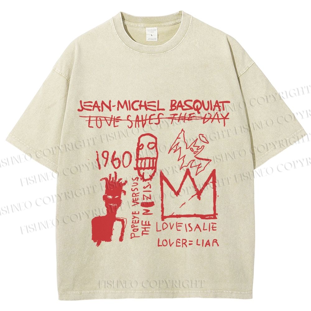 Unisex Jean-Michel Basquiat Graffiti Printed Washed Tee