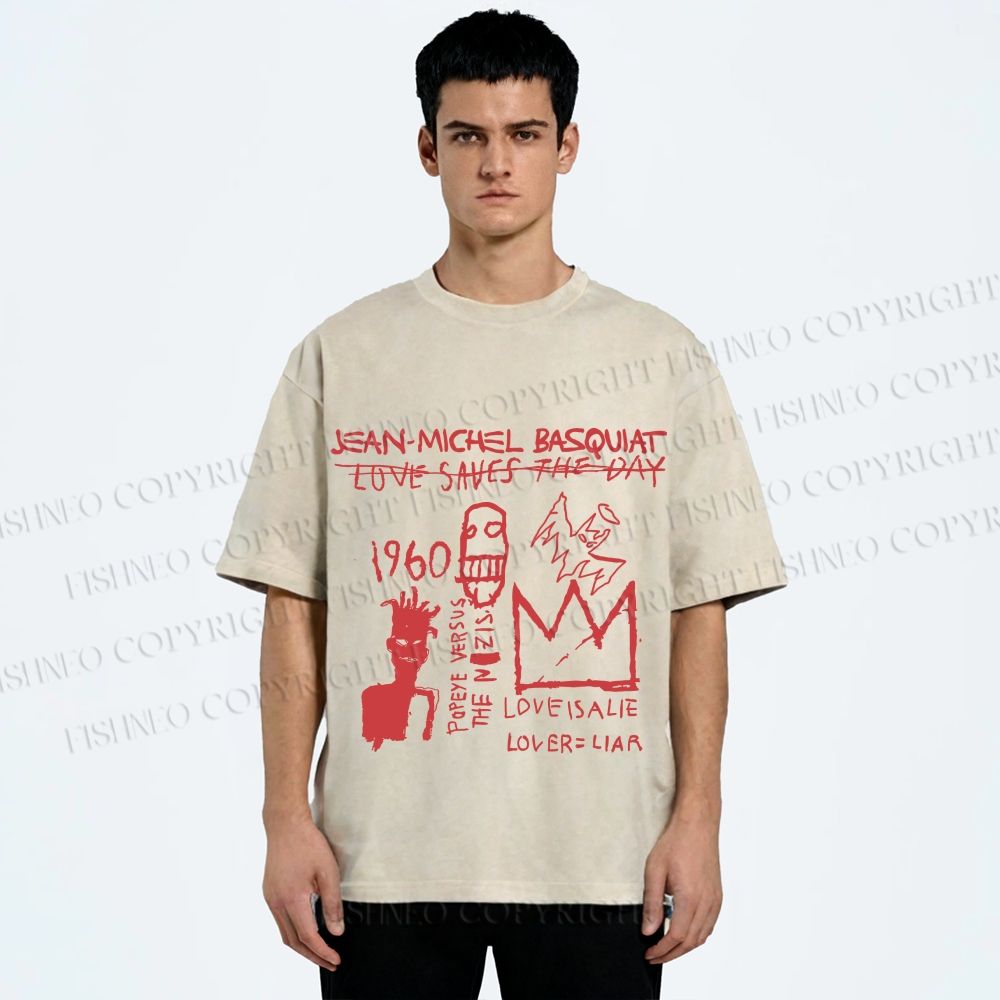 Unisex Jean-Michel Basquiat Graffiti Printed Washed Tee