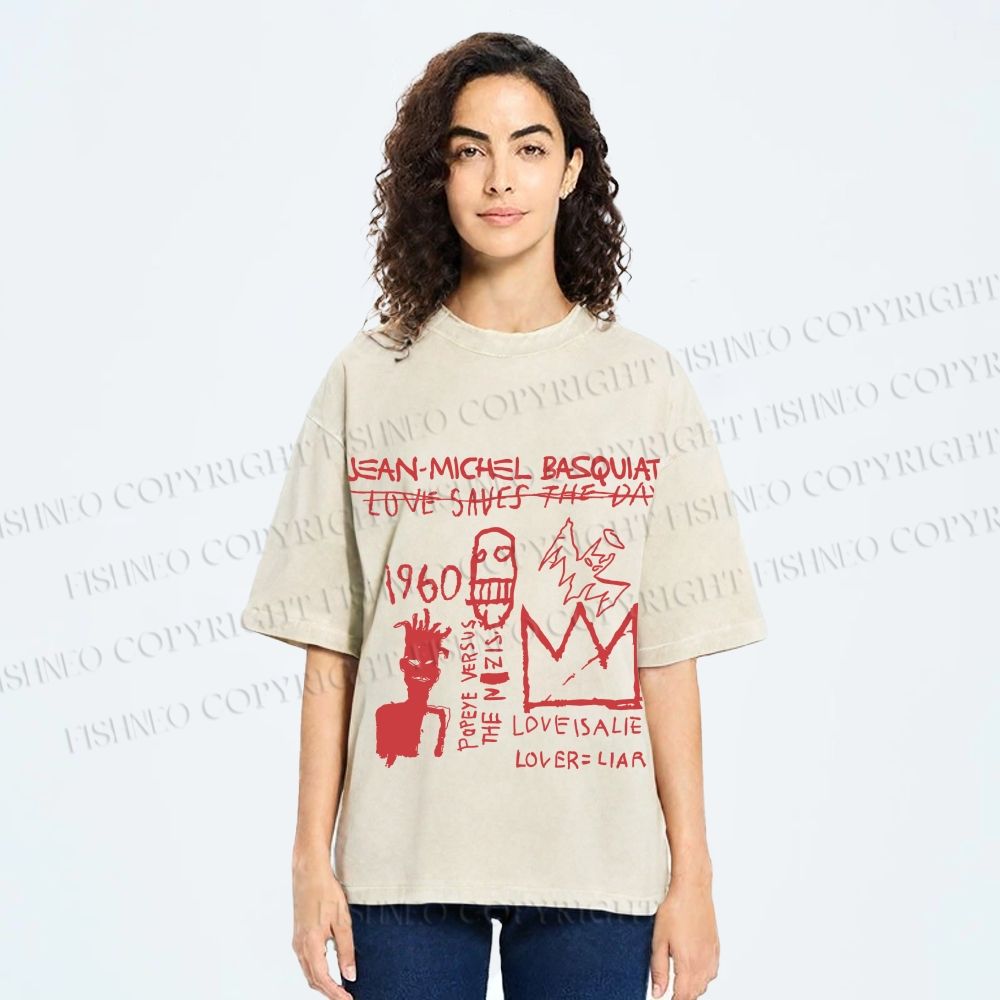 Unisex Jean-Michel Basquiat Graffiti Printed Washed Tee