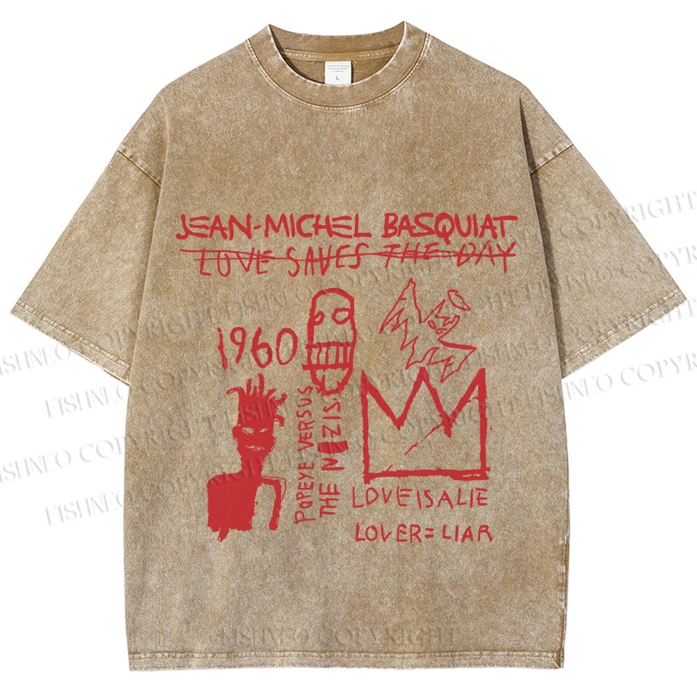 Unisex Jean-Michel Basquiat Graffiti Printed Washed Tee