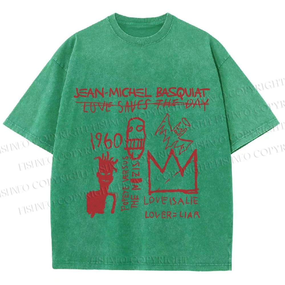 Unisex Jean-Michel Basquiat Graffiti Printed Washed Tee