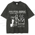 Unisex Jean-Michel Basquiat Graffiti Printed Washed Tee