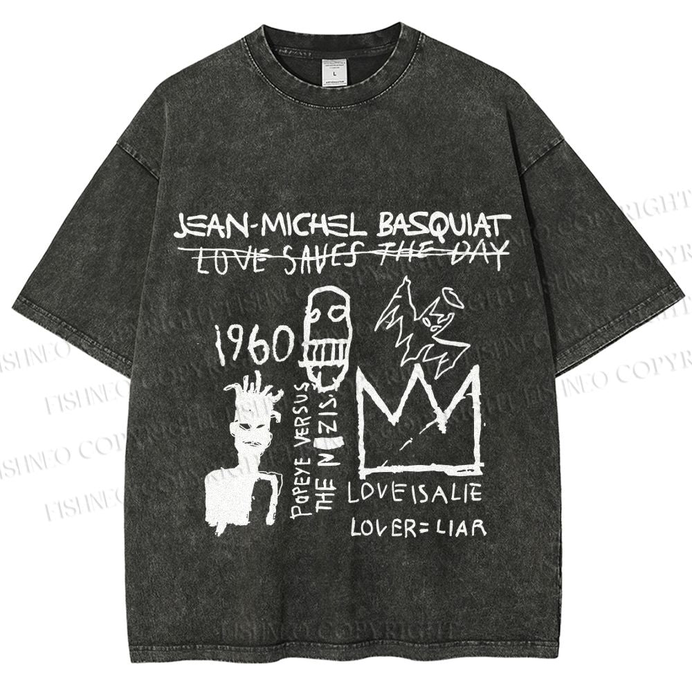 Unisex Jean-Michel Basquiat Graffiti Printed Washed Tee