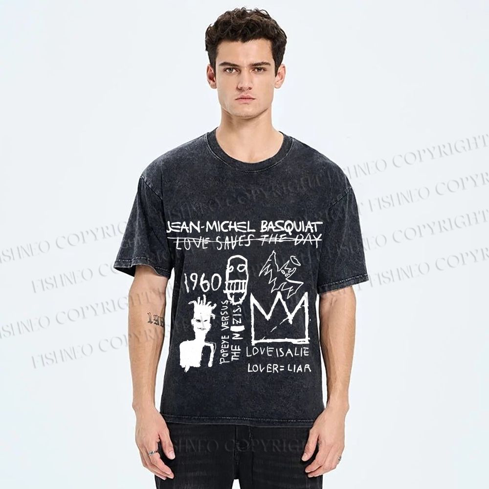 Unisex Jean-Michel Basquiat Graffiti Printed Washed Tee