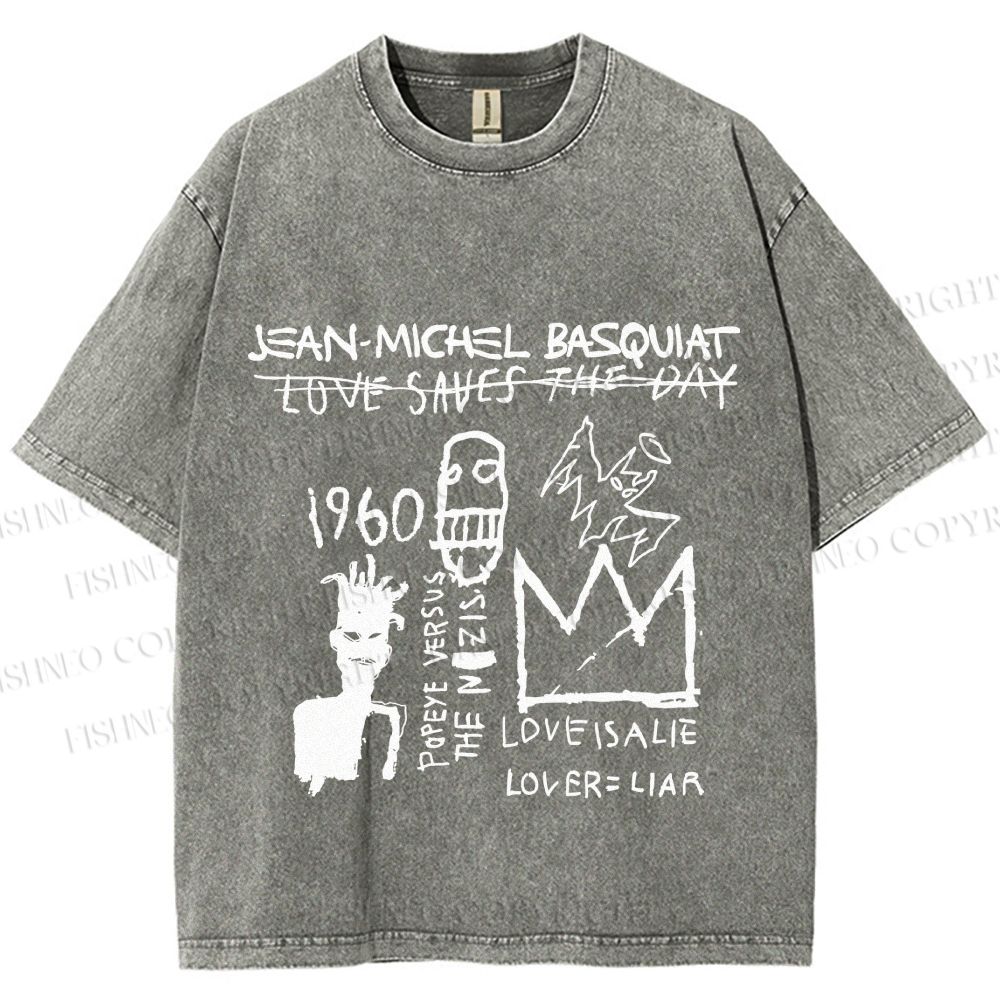 Unisex Jean-Michel Basquiat Graffiti Printed Washed Tee