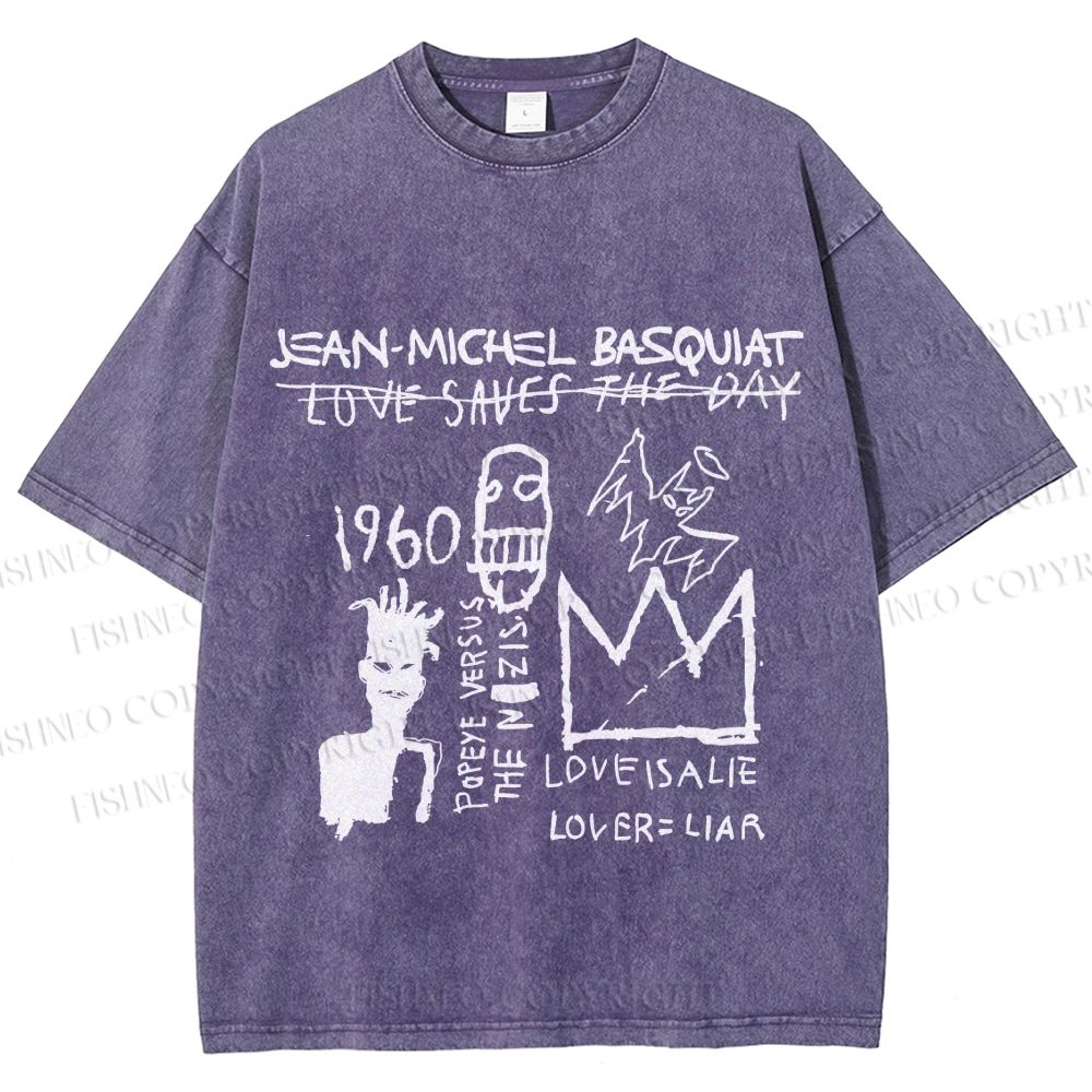 Unisex Jean-Michel Basquiat Graffiti Printed Washed Tee