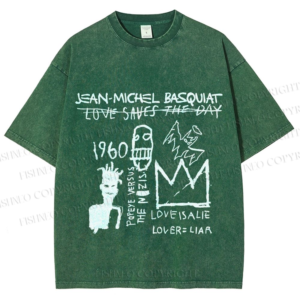 Unisex Jean-Michel Basquiat Graffiti Printed Washed Tee