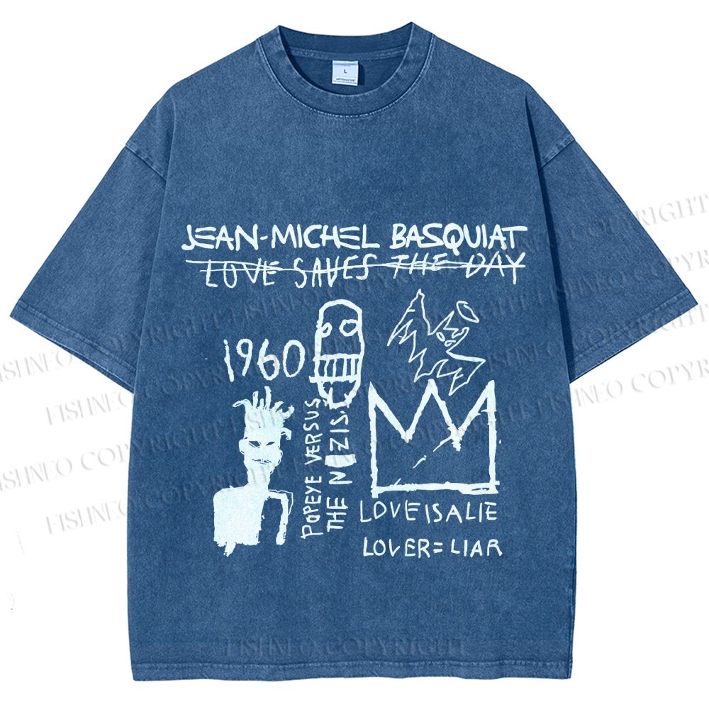 Unisex Jean-Michel Basquiat Graffiti Printed Washed Tee
